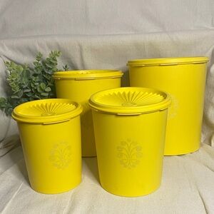 Set of 4 Tupperware Daffodil Yellow Servalier Canisters with Sunburst Lids